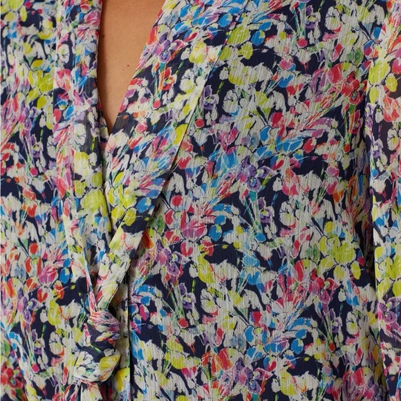 JASON WU Collection Floral Multicolor Lined Women’s Blouse w Attached Neck Tie - Picture 4 of 11